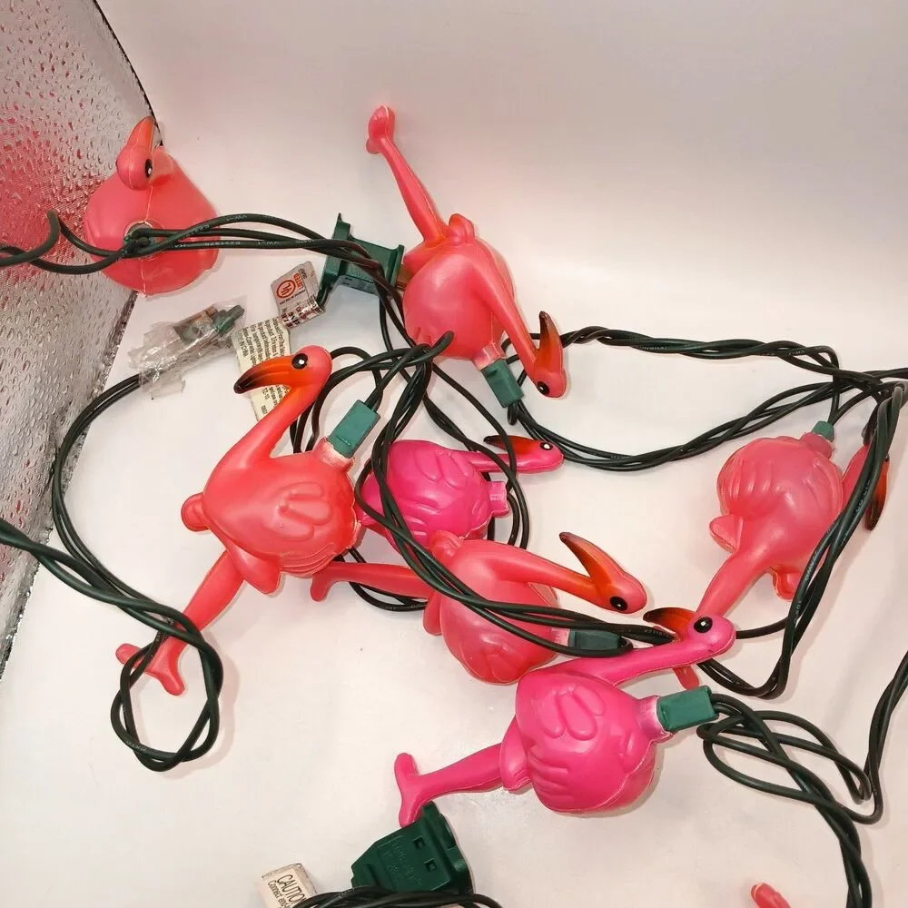 Pink Flamingo Blow Mold String Lights x10 Patio Garden Party Electric 88